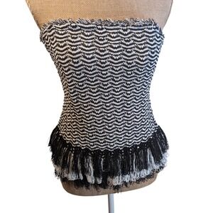 NWT White House Black Market Black White Knit Tassel Fringe Strapless Corset 10